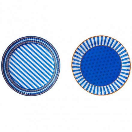Blue Stripes ~Set de 8 assiettes à rayures et à pois bleu~