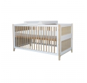 Lit bébé évolutif OCEANIA cèdre et tressage rotin 70 x 140 cm Neige - Blanc
