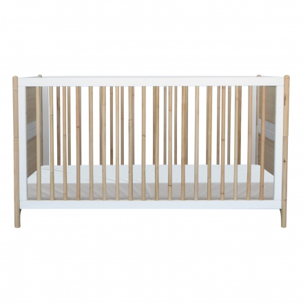 Lit bébé évolutif OCEANIA cèdre et tressage rotin 70 x 140 cm Neige - Blanc