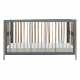 Lit bébé évolutif OCEANIA cèdre et tressage rotin 70 x 140 cm SILEX - Gris