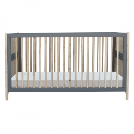 Lit bébé évolutif OCEANIA cèdre et tressage rotin 70 x 140 cm SILEX - Gris