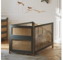Lit bébé évolutif OCEANIA cèdre et tressage rotin 70 x 140 cm SILEX - Gris