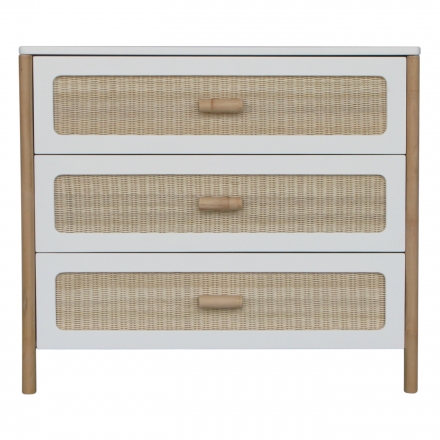 Commode OCEANIA cèdre et cannage rotin NEIGE - Blanc