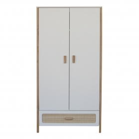 Armoire OCEANIA cèdre et tressage rotin NEIGE - Blanc
