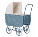 Retro Rattan Doll Pram - Blue