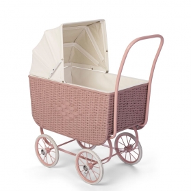 Retro Rattan Doll Pram - Pink