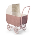 Retro Rattan Doll Pram - Pink