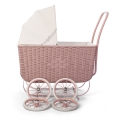 Retro Rattan Doll Pram - Pink