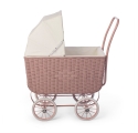 Retro Rattan Doll Pram - Pink