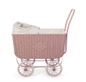 Retro Rattan Doll Pram - Pink