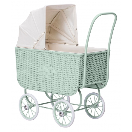 Retro Rattan Doll Pram - Green