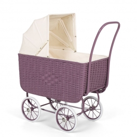 Retro Rattan Doll Pram - Purple