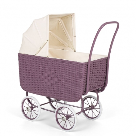 Retro Rattan Doll Pram - Purple