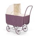 Retro Rattan Doll Pram - Purple