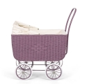 Retro Rattan Doll Pram - Purple