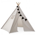 Grand Tipi d'indien en toile blanche avec guirlande de fanions
