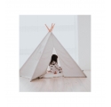 Grand Tipi d'indien en toile blanche avec guirlande de fanions