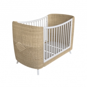 Lit bébé évolutif COQUILLAGE cèdre et rotin  60 x 120 cm