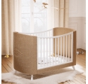 Lit bébé évolutif COQUILLAGE cèdre et cannage rotin  60 x 120 cm