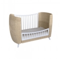 Lit bébé évolutif COQUILLAGE cèdre et cannage rotin  60 x 120 cm