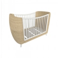 Lit bébé évolutif COQUILLAGE cèdre et cannage rotin  60 x 120 cm