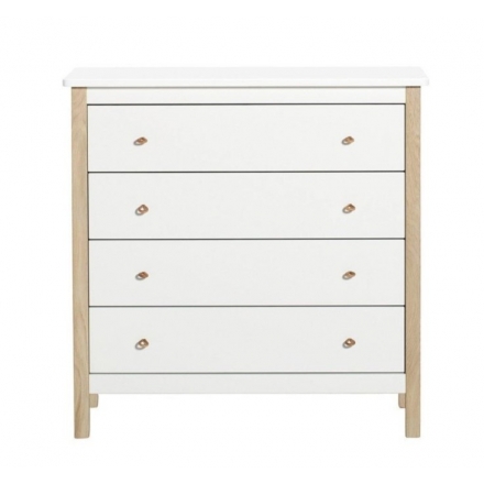 Commode 4 tiroirs WOOD - Blanc/Chêne Naturel