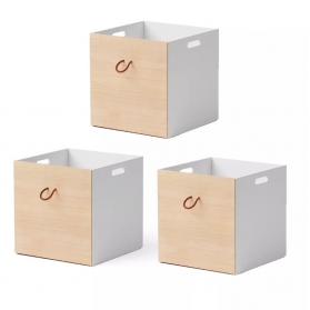 WOOD storage box White/Oak - Set of 3 pieces