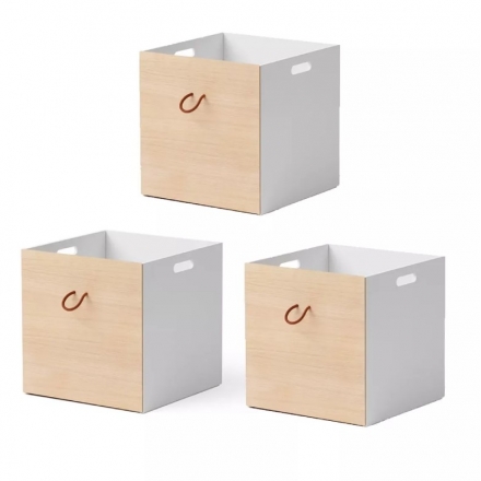 WOOD storage box White/Oak - Set of 3 pieces