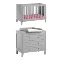 Pack Duo : Lit bébé évolutif 70 x 140 + Commode à langer MILENNE gris clair (plan inclus)