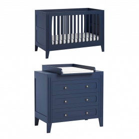 Pack Duo : Lit bébé évolutif 70 x 140 + Commode à langer MILENNE indigo (plan inclus)