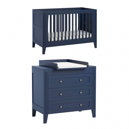 Pack Duo : Lit bébé évolutif 70 x 140 + Commode à langer MILENNE indigo (plan inclus)