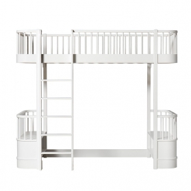 Lit mezzanine haut WOOD original avec 2 bancs - Blanc - 90 x 200 cm