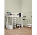 WOOD original high loft bed with 2 benches - White - 90 x 200 cm