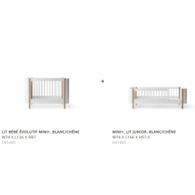 Kit Junior Mini+ WOOD - Complément au lit bébé Mini+ - Blanc/Chêne