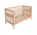 Lit bébé évolutif MARELIA cèdre et tressage rotin  70 x 140 cm - Bois naturel