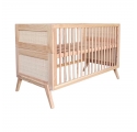 Lit bébé évolutif MARELIA cèdre et tressage rotin  70 x 140 cm - Bois naturel
