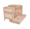 Lit bébé évolutif MARELIA cèdre et tressage rotin  70 x 140 cm - Bois naturel