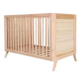 Lit bébé évolutif MARELIA bois et tressage rotin  60 x 120 cm - Bois naturel