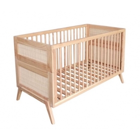 Lit bébé évolutif MARELIA bois et tressage rotin  70 x 140 cm - Bois naturel