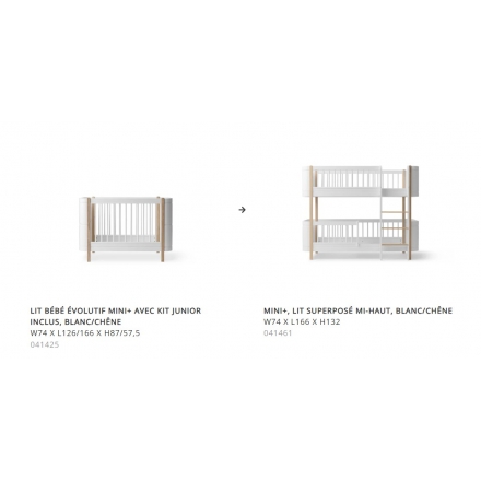 Kit de transformation du lit Junior Wood Mini+ vers le lit superposé Wood Mini+ - Blanc/Chêne