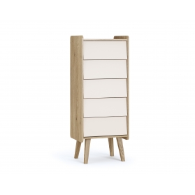Chiffonnier Vintage Fresh chêne / sable beige avec 5 tiroirs