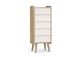 Chiffonnier Vintage Fresh chêne / sable beige avec 5 tiroirs