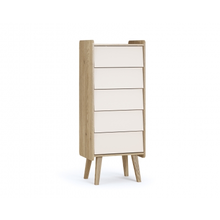 Chiffonnier Vintage Fresh chêne / sable beige avec 5 tiroirs