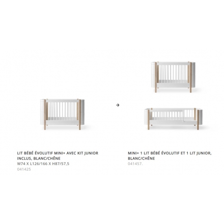Kit famille Mini+ complément au Lit bébé évolutif Mini+, avec kit junior inclus, blanc/chêne